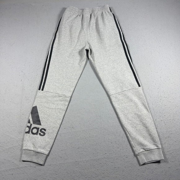 Adidas Jogger Pants Youth 14–16 Gray Fleece Tapered Logo Stripe Athleisure - Picture 10 of 11